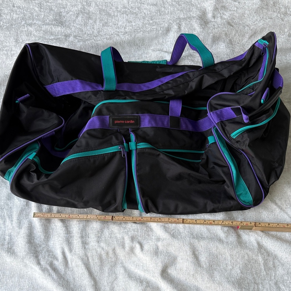 Pierre Cardin Vintage 90s Black Purple Duffel Bag Travel Gym Bag
